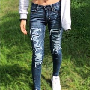 dark wash ripped american eagle jeans high rise